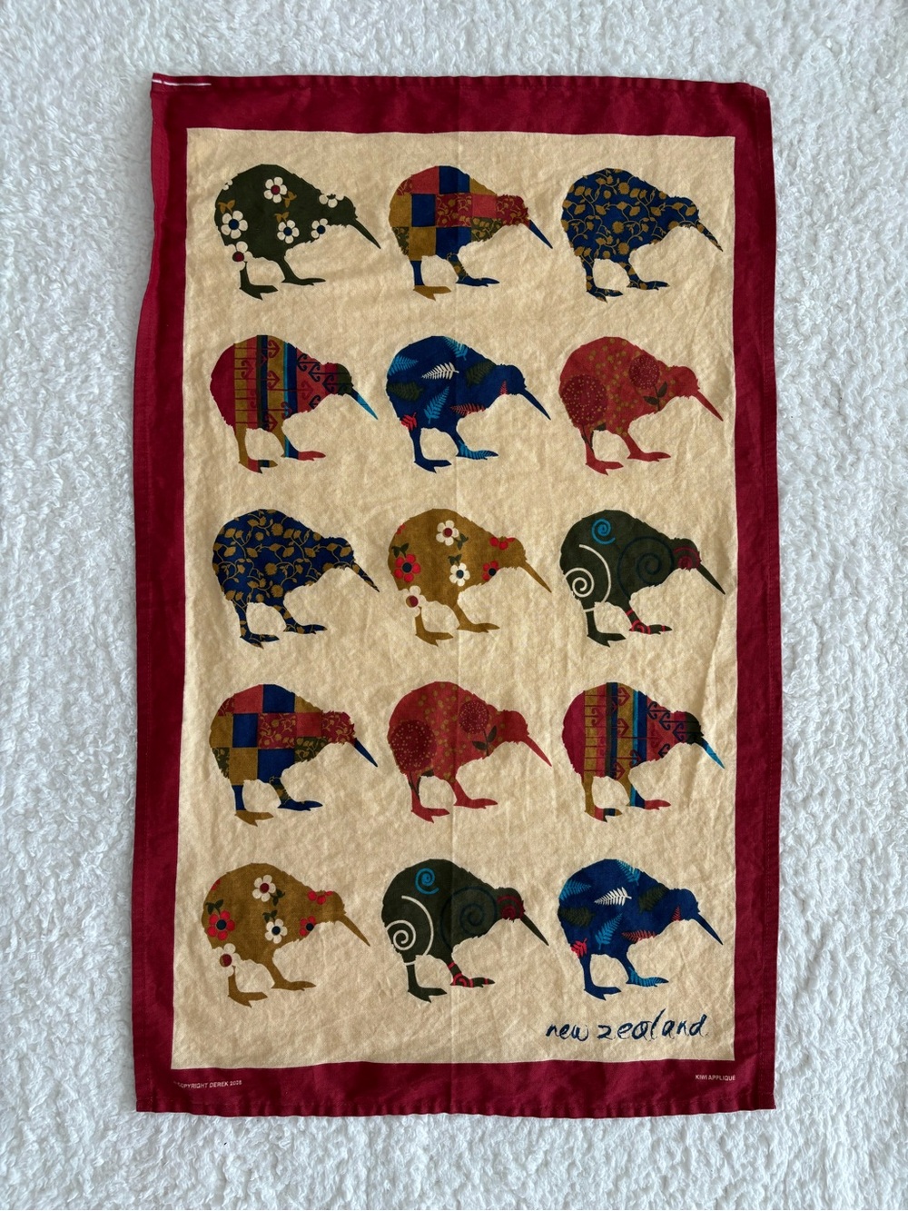 Derek Kiwi Applique Tea Towel New Zealand Kiwis 100% Cotton Vintage 2008